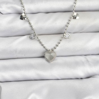 Pirinç Gümüş Renk Kalp Model Kadın Kolye