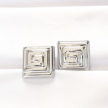 Pirinç Gümüş Renk Kare Form Küpe