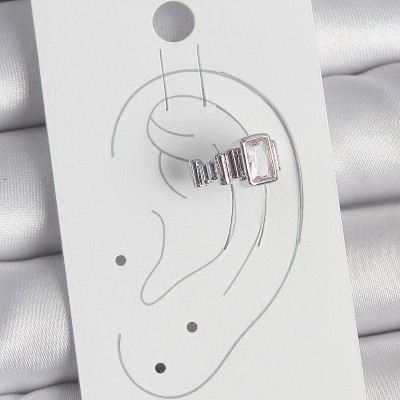 Pirinç Gümüş Renk Kare Zirkon Taşlı Kadın Kıkırdak Model Küpe