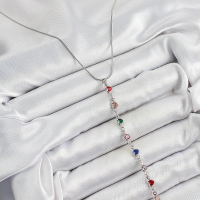 Pirinç Gümüş Renk Karışık Renk Zirkon Taşlı Kalpli Y Kadın Kolye