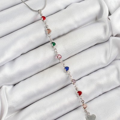 Pirinç Gümüş Renk Karışık Renk Zirkon Taşlı Kalpli Y Kadın Kolye