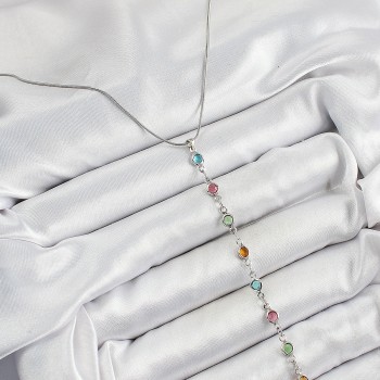 Pirinç Gümüş Renk Karışık Renk Zirkon Taşlı Y Kadın Kolye