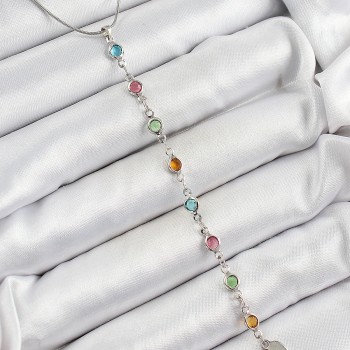 Pirinç Gümüş Renk Karışık Renk Zirkon Taşlı Y Kadın Kolye