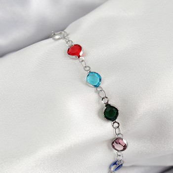 Pirinç Gümüş Renk Karışık Zirkon Taşlı Kadın Bileklik