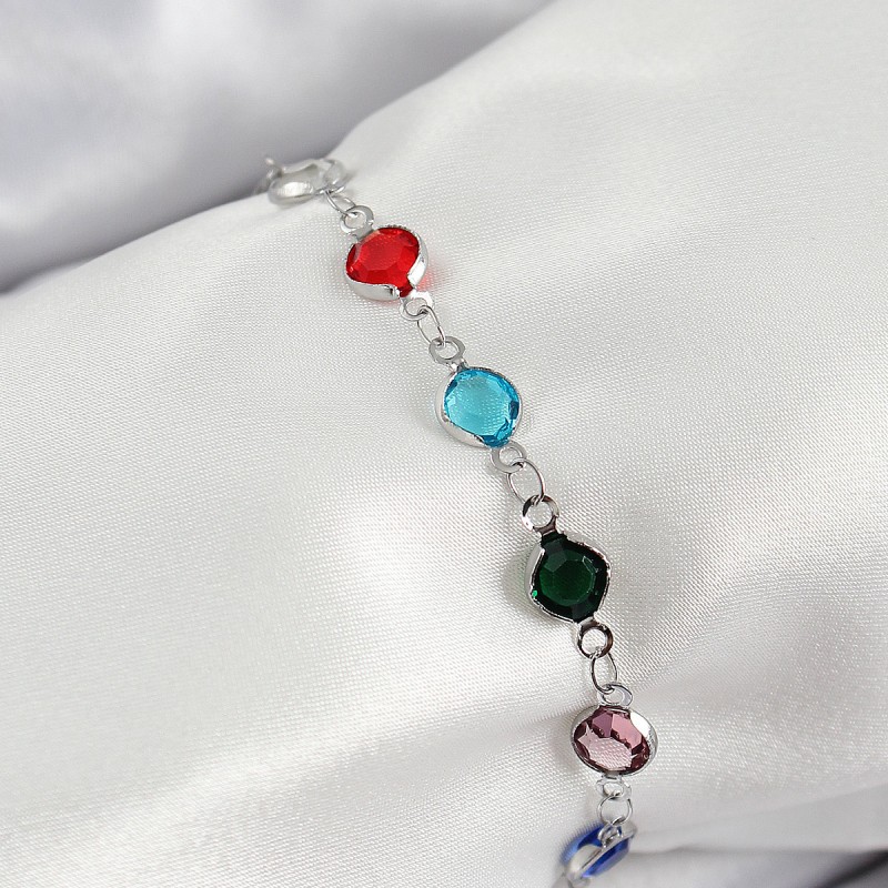 Pirinç Gümüş Renk Karışık Zirkon Taşlı Kadın Bileklik