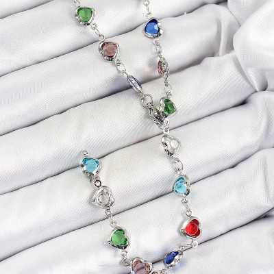 Pirinç Gümüş Renk Karışık Zirkon Taşlı Kalpli Y Kadın Kolye