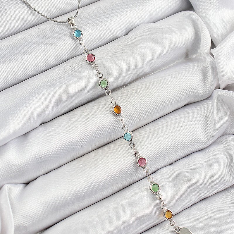 Pirinç Gümüş Renk Karışık Renk Zirkon Taşlı Y Kadın Kolye