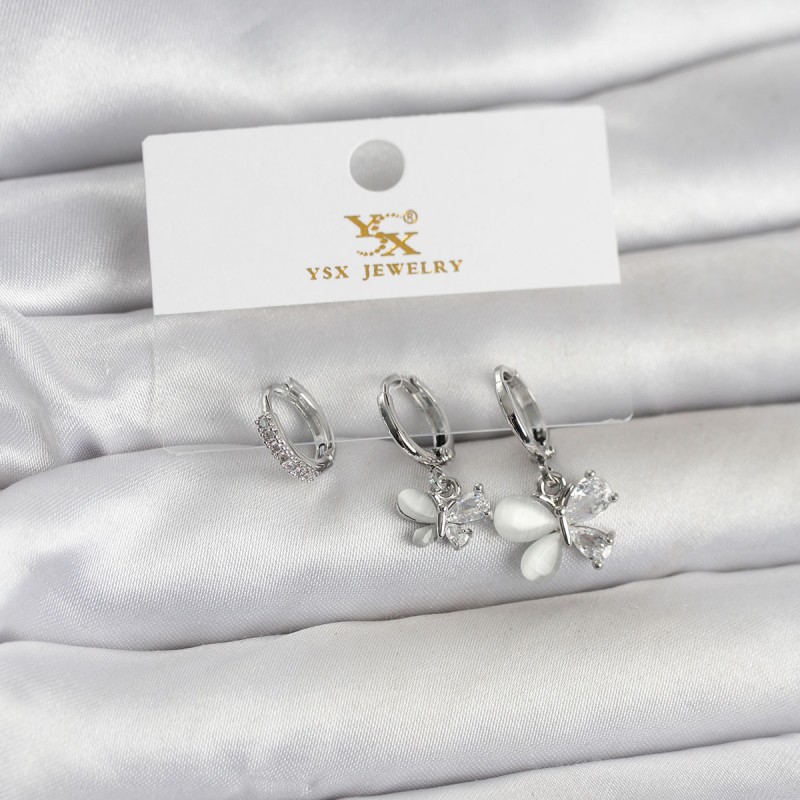 Pirinç Gümüş Renk Kelebek Model 3'lü Kadın Küpe