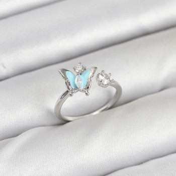 Pirinç Gümüş Renk Kelebek Model Kadın Yüzük