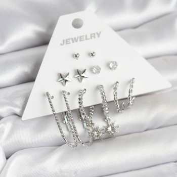 Pirinç Gümüş Renk Küpe Seti 6'lı