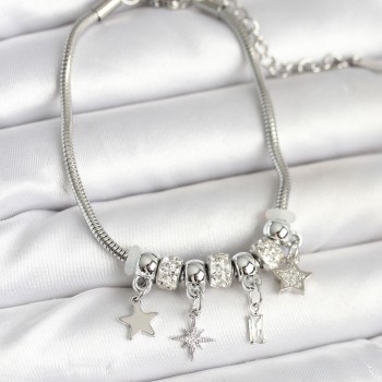 Pirinç Gümüş Renk Kutup Yıldızı Charmlı Kadın Bileklik