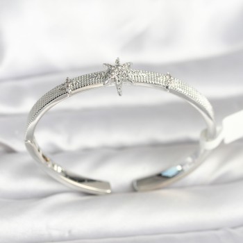 Pirinç Gümüş Renk Kutup Yıldızı Model Kadın Kelepçe Bileklik