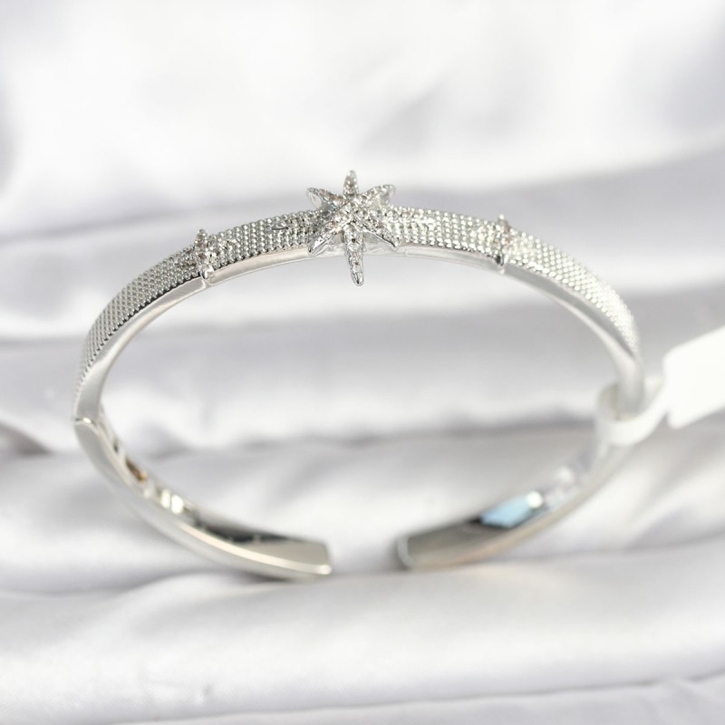 Pirinç Gümüş Renk Kutup Yıldızı Model Kadın Kelepçe Bileklik