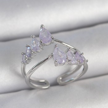Pirinç Gümüş Renk Mor Damla Zirkon Taşlı Taç Model Kadın Yüzük