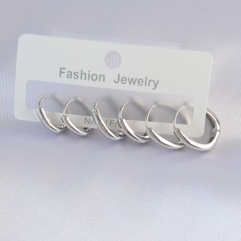 Pirinç Gümüş Renk Oval Küpe Seti