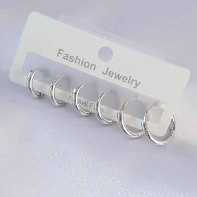 Pirinç Gümüş Renk Oval Küpe Seti