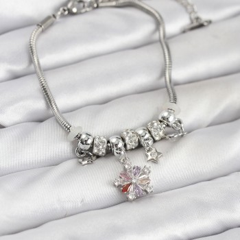 Pirinç Gümüş Renk Renkli Yıldız Charmlı Kadın Bileklik