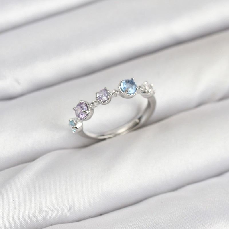 Pirinç Gümüş Renk Renkli Zirkon Taşlı Kadın Yüzük