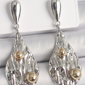 Pirinç Gümüş Renk Sallantı Damla Model Gold Topçuk Detay Kadın Küpe