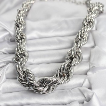 Pirinç Gümüş Renk Sarmal Halat Model Kadın Kolye