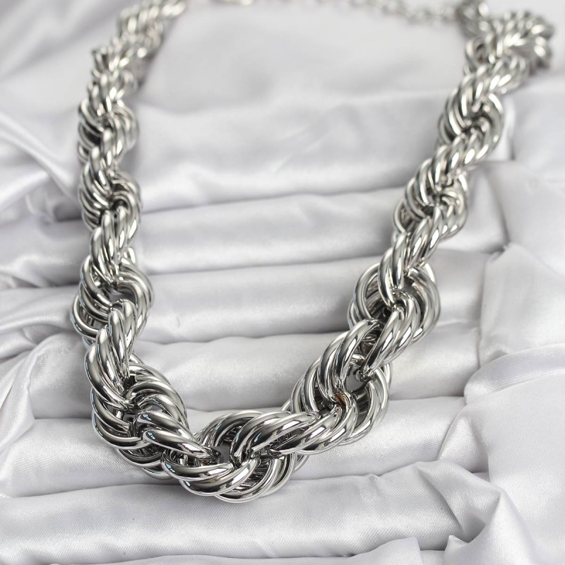 Pirinç Gümüş Renk Sarmal Halat Model Kadın Kolye