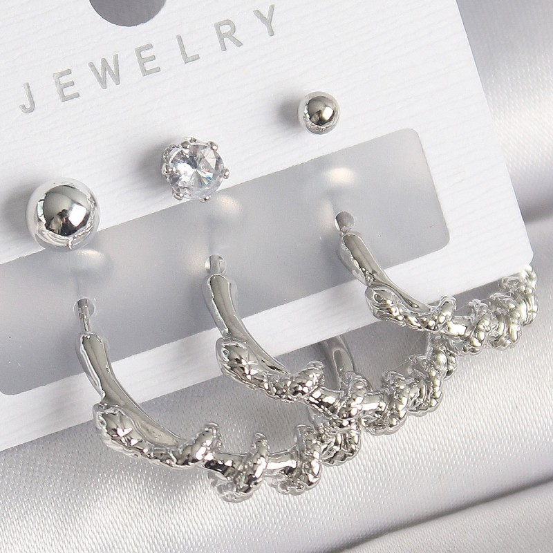 Pirinç Gümüş Renk Sarmal Yılan Halka Model Zirkon Taşlı Topçuk Detay Kadın Küpe Seti