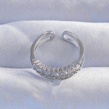 Pirinç Gümüş Renk Sedefli Zirkon Taşlı Su Yolu Model 2li Görünüm Ayarlanabilir Yüzük