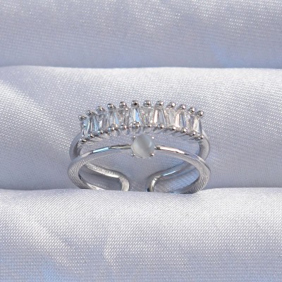 Pirinç Gümüş Renk Sedefli Zirkon Taşlı Su Yolu Model 2li Görünüm Ayarlanabilir Yüzük