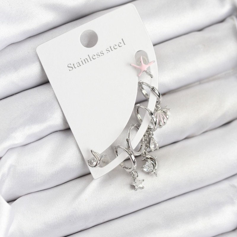 Pirinç Gümüş Renk Set Küpe