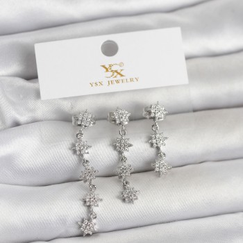 Pirinç Gümüş Renk Sıralı Kutup Yıldızı Model 3'lü Kadın Küpe