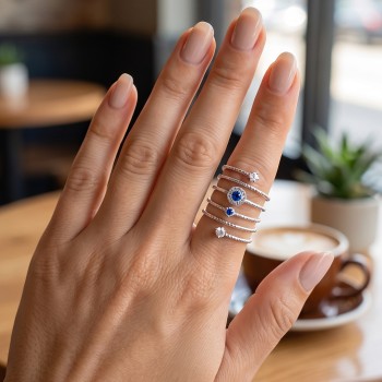 Pirinç Gümüş Renk Spiral Nazarlı Model Kadın Yüzük