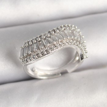 Pirinç Gümüş Renk Su Yolu Zirkon Dalga Model Ayarlanabilir Kadın Yüzük