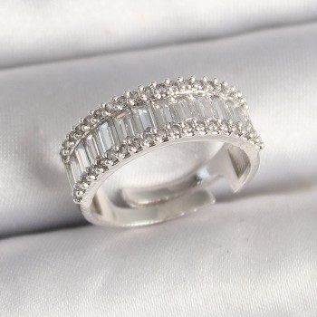 Pirinç Gümüş Renk Su Yolu Zirkon Taşlı Ayarlanabilir Model Kadın Yüzük