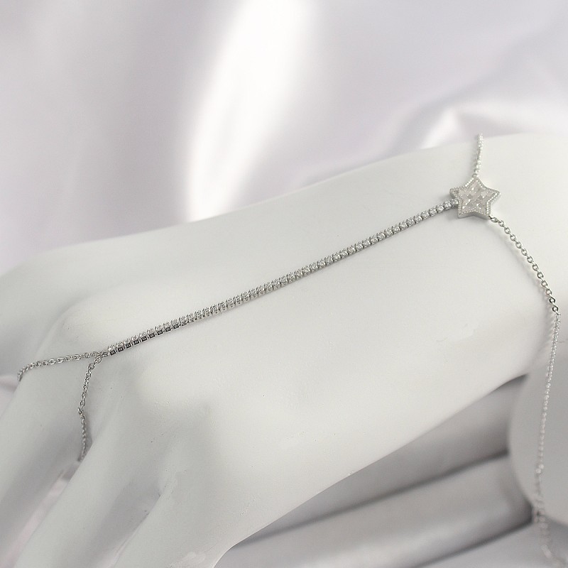 Pirinç Gümüş Renk Su Yolu Zirkon Taşlı Yıldız Model Kadın Şahmeran