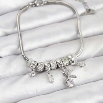 Pirinç Gümüş Renk Tinkerbell Charmlı Kadın Bileklik