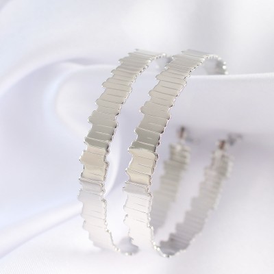 Pirinç Gümüş Renk Tırtıklı Halka Küpe