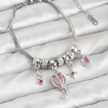 Pirinç Gümüş Renk Uçan Balon Charmlı Kadın Bileklik