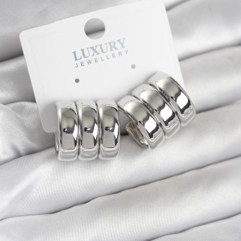 Pirinç Gümüş Renk Üçlü Görünüm Kadın Küpe