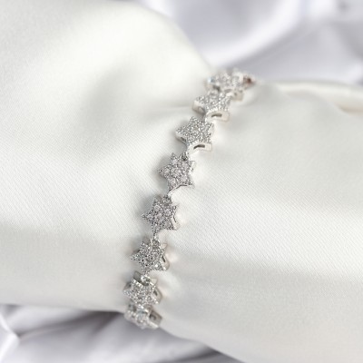 Pirinç Gümüş Renk Yıldız Model Kadın Bileklik