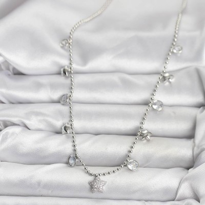 Pirinç Gümüş Renk Yıldız Model Kadın Kolye