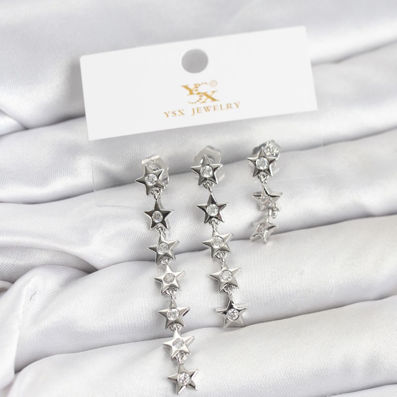 Pirinç Gümüş Renk Yıldız Model YSX Trio Küpe Seti