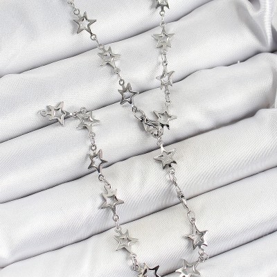 Pirinç Gümüş Renk Yıldızlı Kadın Y Kolye