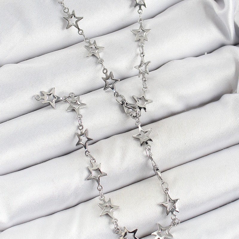 Pirinç Gümüş Renk Yıldızlı Kadın Y Kolye