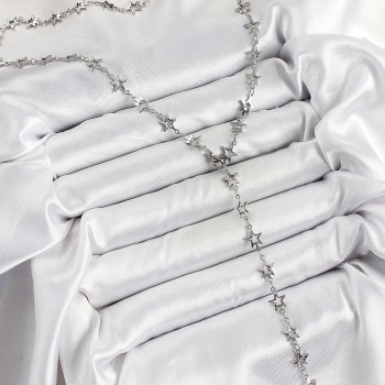 Pirinç Gümüş Renk Yıldızlı Kadın Y Kolye