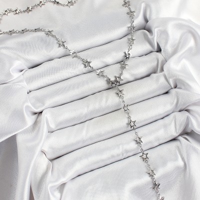 Pirinç Gümüş Renk Yıldızlı Kadın Y Kolye