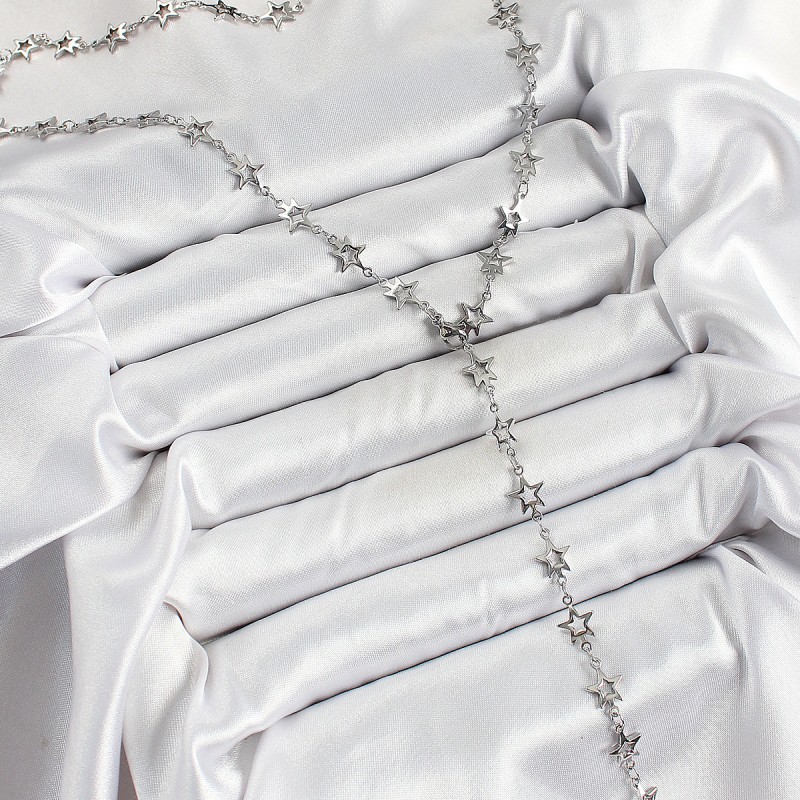 Pirinç Gümüş Renk Yıldızlı Kadın Y Kolye