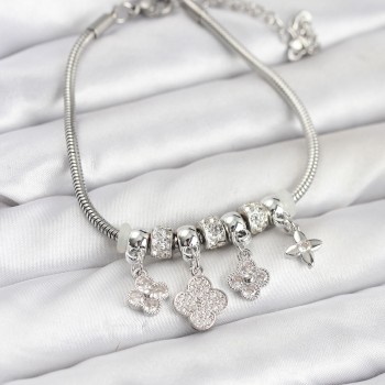 Pirinç Gümüş Renk Yonca Model Kadın Bileklik