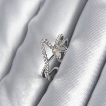 Pirinç Gümüş Renk Zirkon Taş Detay Kelebek Model Kadın Yüzük