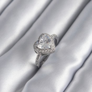 Pirinç Gümüş Renk Zirkon Taş Kalp Charm Model Kadın Yüzük