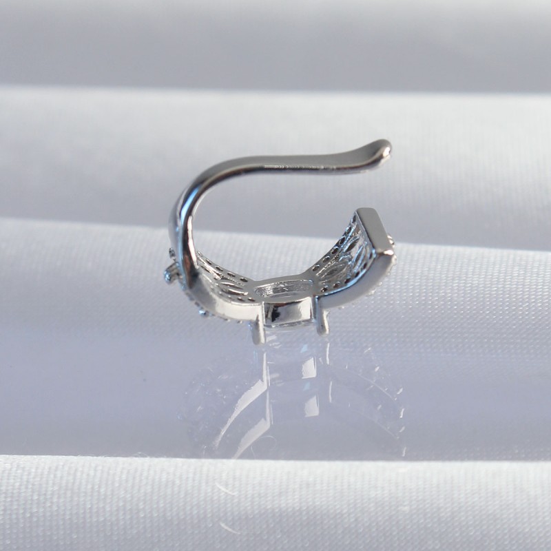 Pirinç Gümüş Renk Zirkon Taş Kaplama Earcuff Küpe